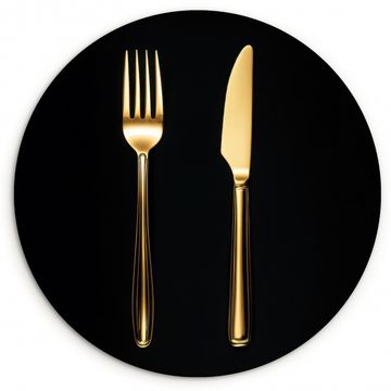 Runde Bilder - Besteck - Gold - Messer - Gabel