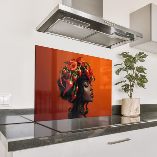 Spritzschutz Küche - Frau - Chilischoten - Blumen