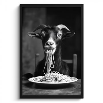 Bilder mit Rahmen - Ziege - Teller - Spaghetti - Schwarz und weiß