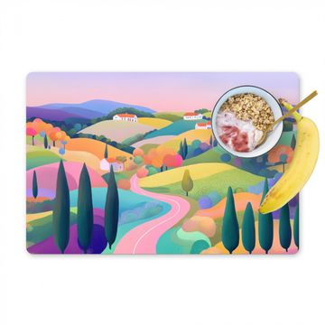 Tischset - Landschaft - Lila - Pastell - Häuser - 6 Stück
