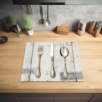 Herdabdeckplatte - Silber - Besteck - Holz