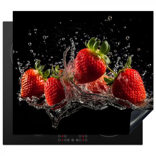 Herdabdeckplatte - Erdbeeren - Obst - Rot - Wasser - Schwarz