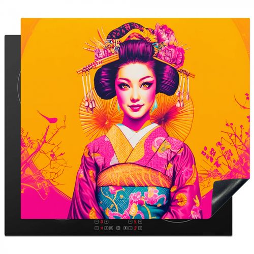 Herdabdeckplatte - Blumen - Frau - Kimono - Rosa