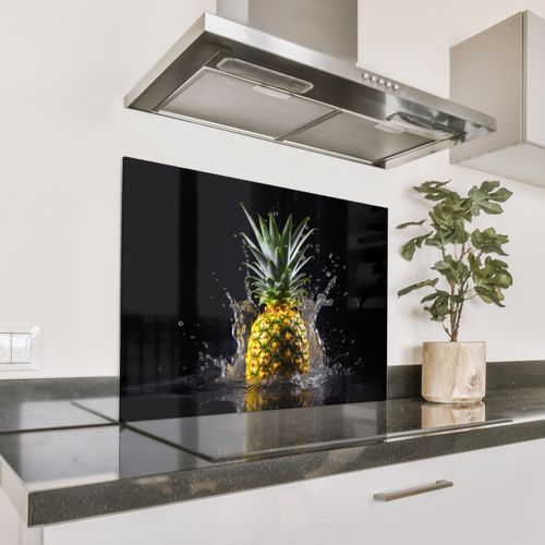 Spritzschutz Küche - Ananas - Obst - Wasser - Pflanzen - Schwarz