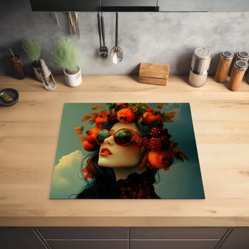 Herdabdeckplatte - Frau - Granatapfel - Herbst - Sonnenbrille