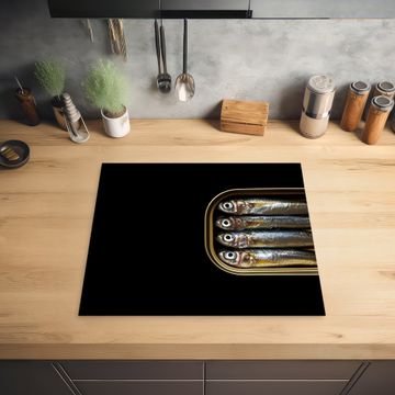 Herdabdeckplatte - Sardinen - Dose - Schwarz - Fisch