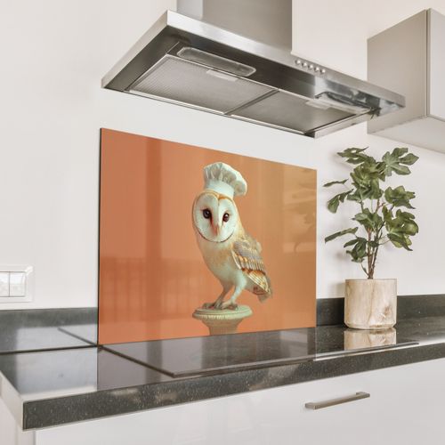 Spritzschutz Küche - Schleiereule - Kochmütze - Orange - Vogel
