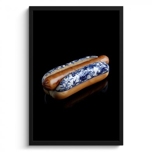 Bilder mit Rahmen - Hot Dog - Porzellan - Delfter Blau - Lebensmittel