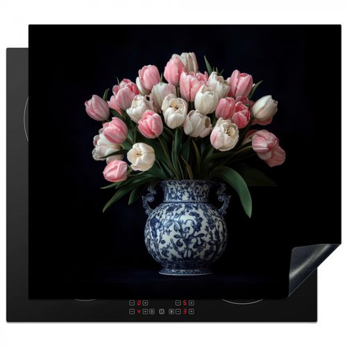 Herdabdeckplatte - Blumen - Rosa - Tulpen - Vase