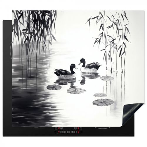 Herdabdeckplatte - Enten - Seerosen - Rohrstock - Schwarz