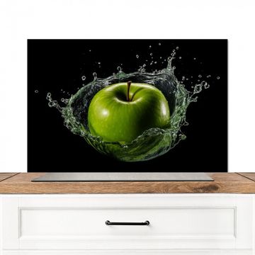 Spritzschutz Küche - Apfel - Grün - Obst - Wasser - Schwarz