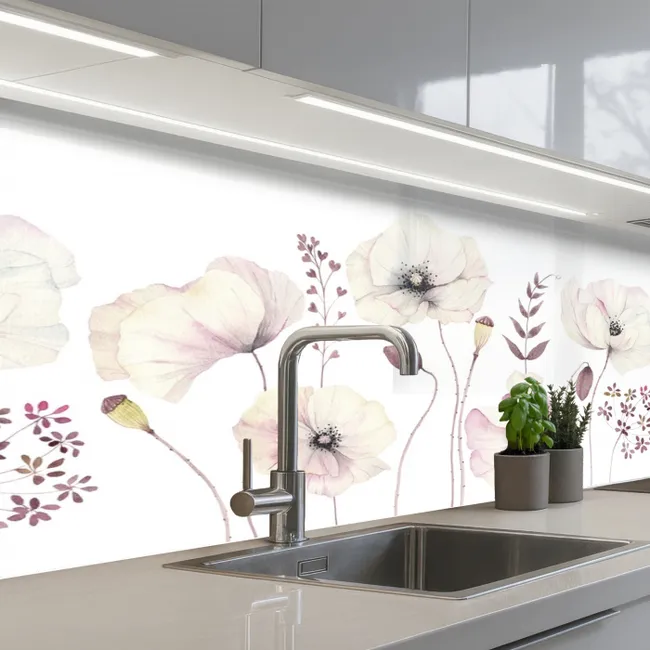 Bloemen - Pastel -  Planten - Wit keuken achterwand 2 middel -3d_schuin