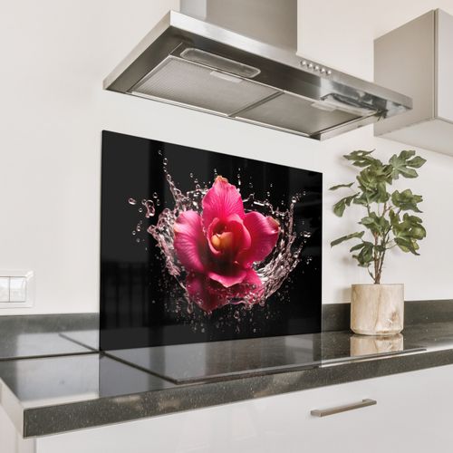 Spritzschutz Küche - Blumen - Rosa - Wasser - Schwarz - Botanisch - Natur