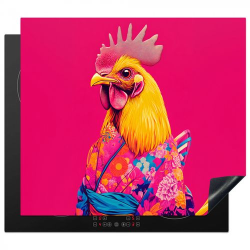 Herdabdeckplatte - Hahn - Bunt - Kimono - Rosa