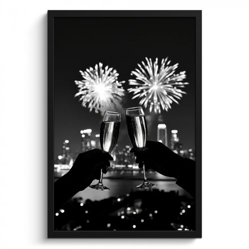 Bilder mit Rahmen - Feuerwerk - Prost - Skyline - Champagner
