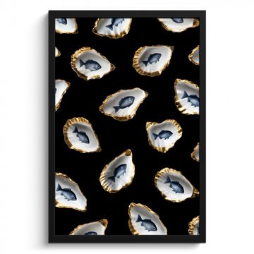 Bilder mit Rahmen - Austern - Fisch - Blau - Gold