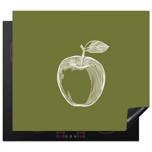 Herdabdeckplatte - Strichzeichnung - Apfel - Olivgrün - Blatt