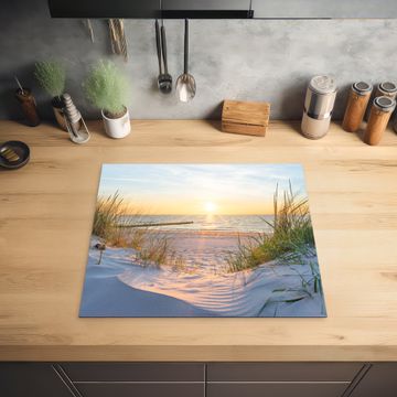 Herdabdeckplatte - Sonnenuntergang am Strand mit Tallgras