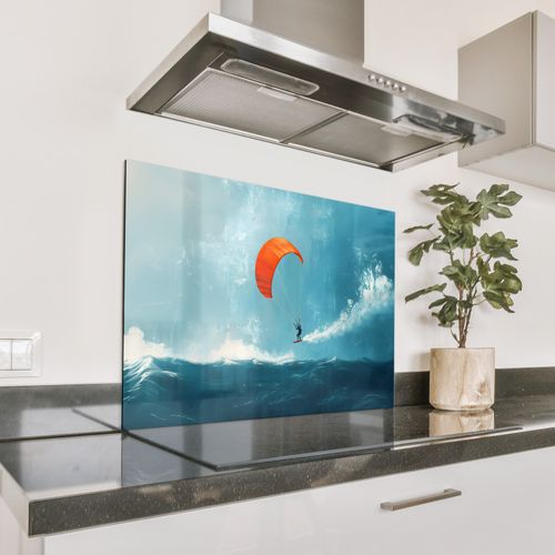 Spritzschutz Küche - Kitesurfer - Orange - Meer - Himmel