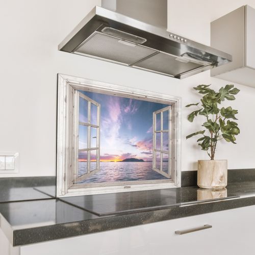 Spritzschutz Küche - Fenster mit Blick auf den Sonnenuntergang