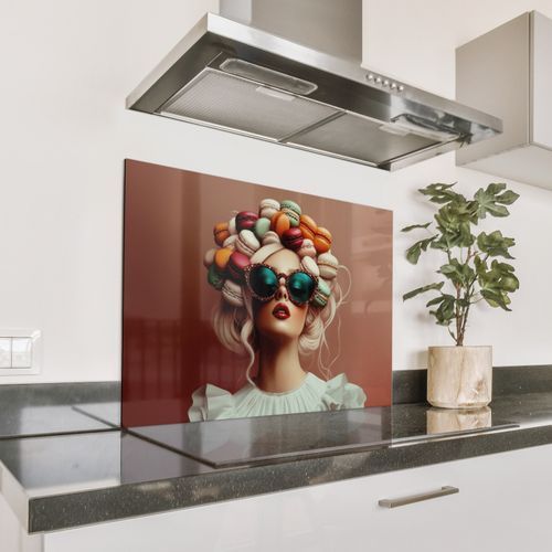 Spritzschutz Küche - Frau - Makronen - Brille
