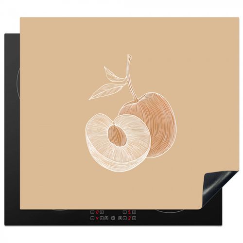 Herdabdeckplatte - Pfirsich - Strichzeichnung - Grube - Beige