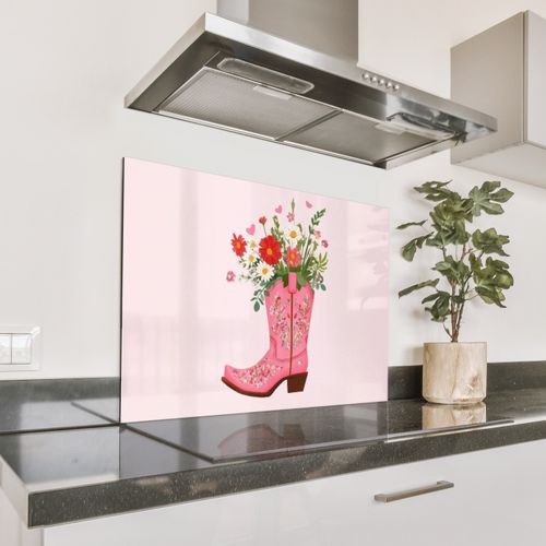 Spritzschutz Küche - Cowboystiefel - Rosa - Strauß - Blumen