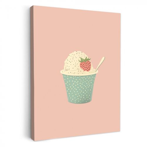Leinwandbilder - Tablett - Eiscreme - Erdbeere - Rosa