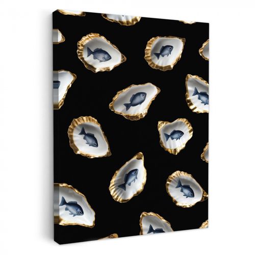 Leinwandbilder - Austern - Fisch - Blau - Gold