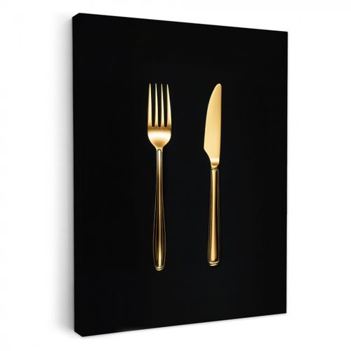 Leinwandbilder - Besteck - Gold - Messer - Gabel
