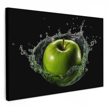 Leinwandbilder - Apfel - Grün - Obst - Wasser - Schwarz