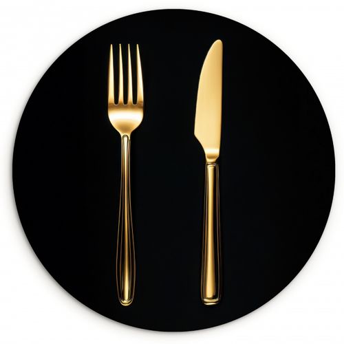 Runde Bilder - Besteck - Gold - Messer - Gabel