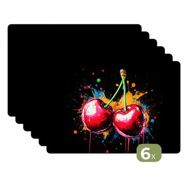 Tischset - Kirschen - Obst - Graffiti - Farbe - Abstrakt - Modern - Farbenfroh - 6 Stück