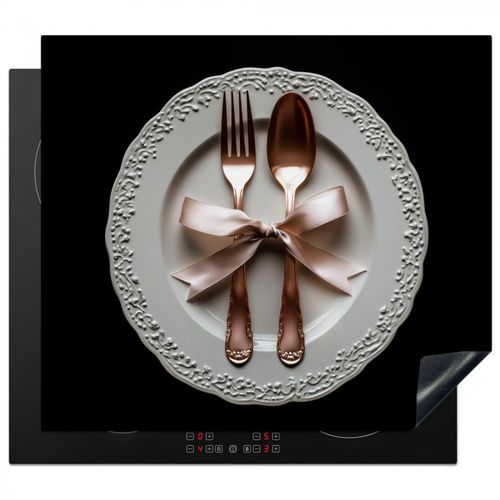 Herdabdeckplatte - Rose - Schleife - Besteck