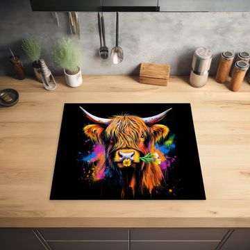 Herdabdeckplatte - Schottischer Highlander - Graffiti - Bunt - Blume - Tiere