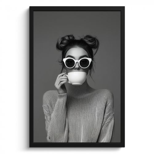 Bilder mit Rahmen - Frau - Kaffee - Schwarz - Weiß