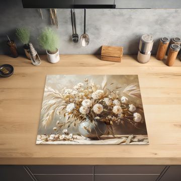Herdabdeckplatte - Blumen - Vase - Stilleben - Beige