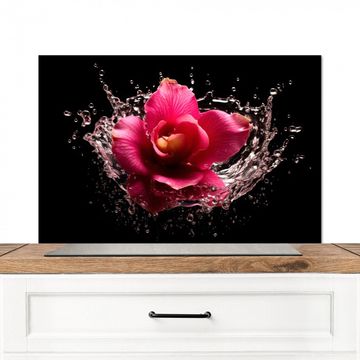 Spritzschutz Küche - Blumen - Rosa - Wasser - Schwarz - Botanisch - Natur