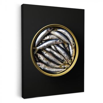 Leinwandbilder - Sardinen - Fisch - Rund - Schwarz