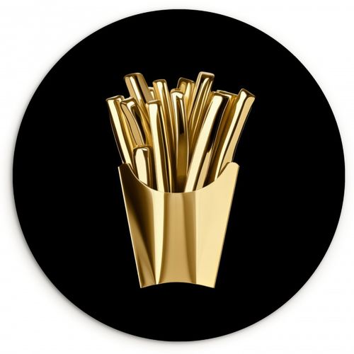 Runde Bilder - Pommes frites - Gold - Chrom - Lebensmittel
