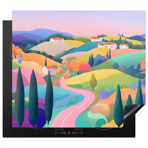 Herdabdeckplatte - Landschaft - Lila - Pastell - Häuser