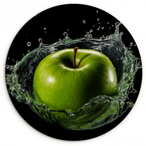 Runde Bilder - Apfel - Grün - Obst - Wasser - Schwarz