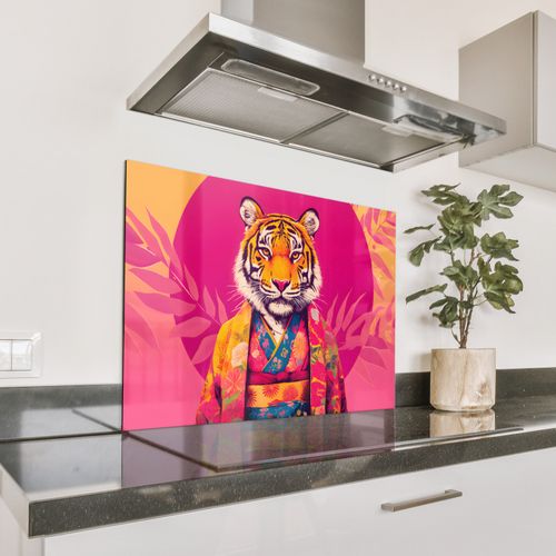 Spritzschutz Küche - Tiger - Kimono - Pflanzen - Rosa