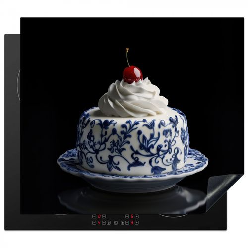 Herdabdeckplatte - Torte - Schlagsahne - Kirsche - Teller - Delfter Blau