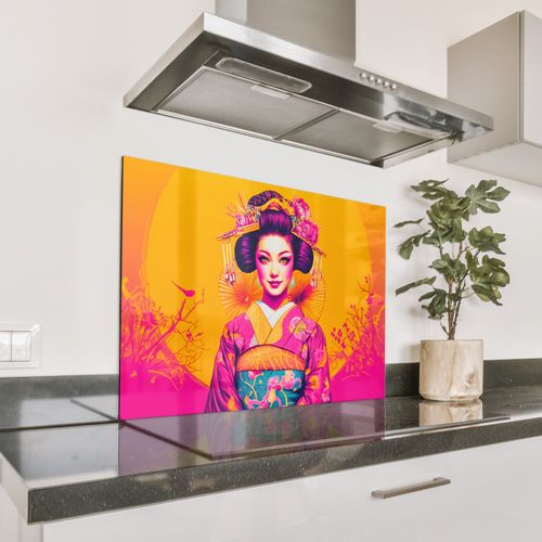 Spritzschutz Küche - Blumen - Frau - Kimono - Rosa