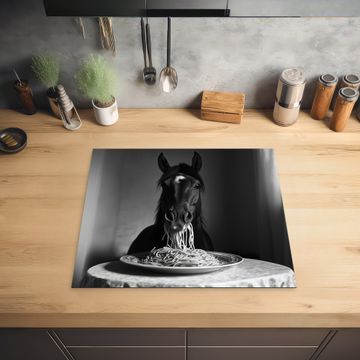 Herdabdeckplatte - Pferd - Teller - Pasta - Tischtuch - Schwarz und weiß - Tiere