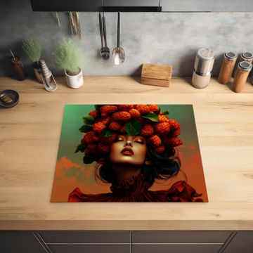 Herdabdeckplatte - Frau - Himbeeren - Blätter