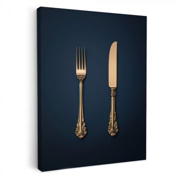 Leinwandbilder - Besteck - Dunkelblau - Gold