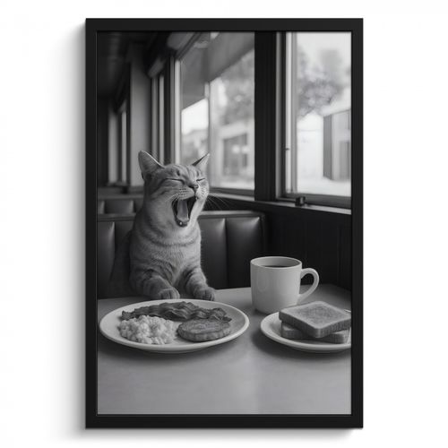 Bilder mit Rahmen - Katze - Kaffee - Brot - Schwarz