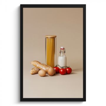 Bilder mit Rahmen - Spaghetti - Milch - Tomaten - Eier - Brot